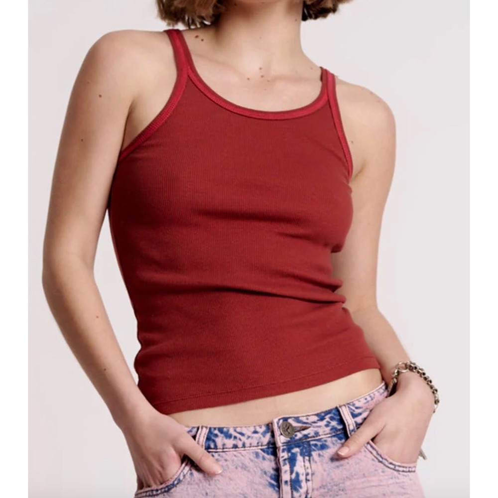 One Teaspoon NEW Rib Singlet Tank‎ Top in Wine/Red Size XXS